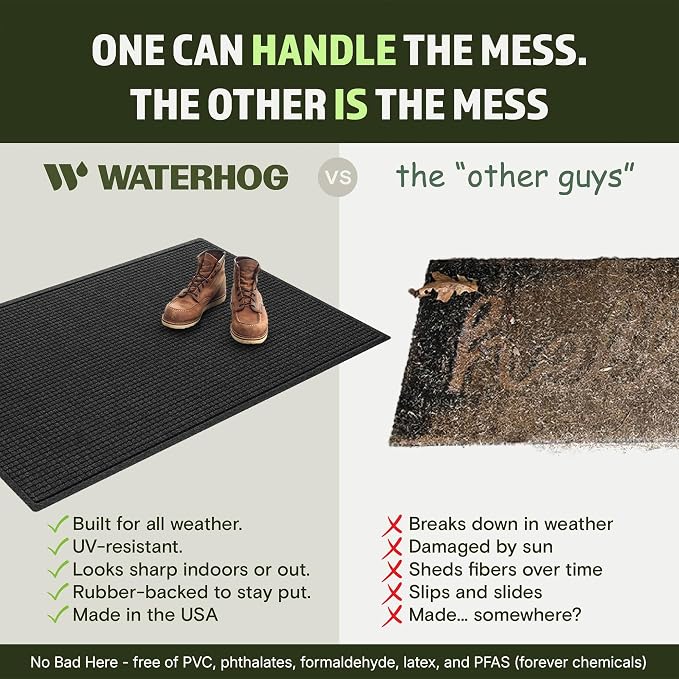 WaterHog Squares Front Door Mat Indoor Outdoor Entrance, Absorbent All-Weather Doormat with Non-Slip Rubber Backing, Dirt & Moisture Trapper, Low Profile, Easy Clean, Made in USA, 45.5"x70" Charcoal