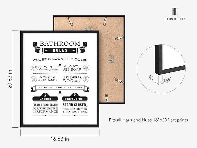 HAUS AND HUES Funny Bathroom Decor Sign, 16x20 Black Framed, Minimalist Style