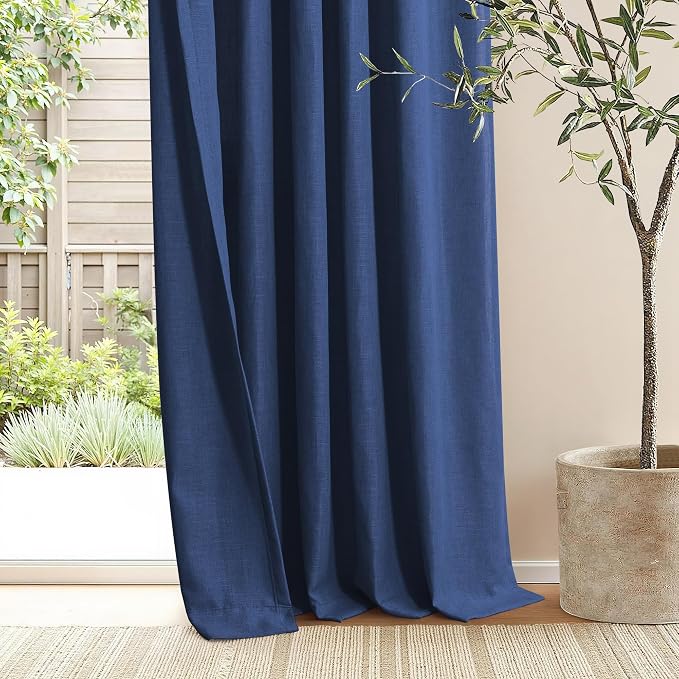 Navy Blue Curtains 63 Inch Length for Nursery Room Pair Set Back Tab Pinch Pleated Window Panel Semi Privacy Sheer Linen Textured Lightweight Navy Curtain for Boys Bedroom Game Gaming Room Indigo Blue