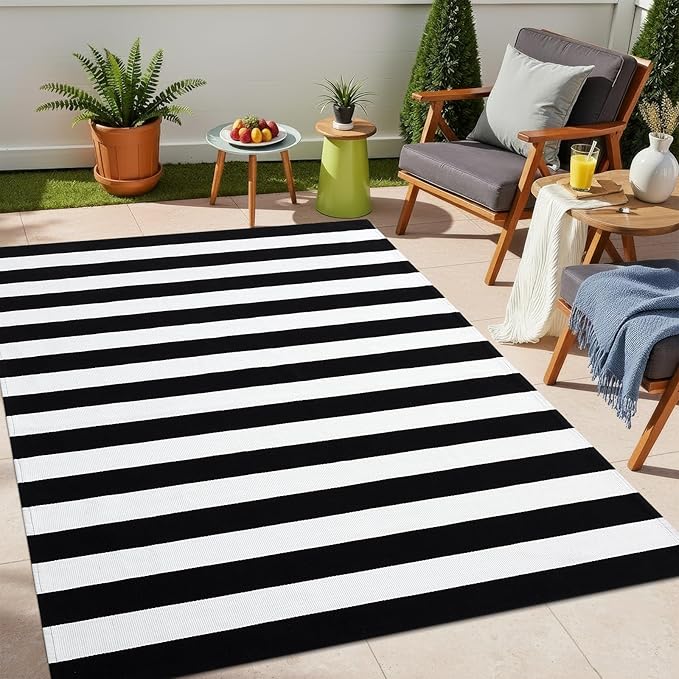 OLANLY Black and White Striped Rug 4' x 6' – Washable Cotton Indoor Outdoor Doormat for Front Door, Entryway, Kitchen, Porch, Patio Decor