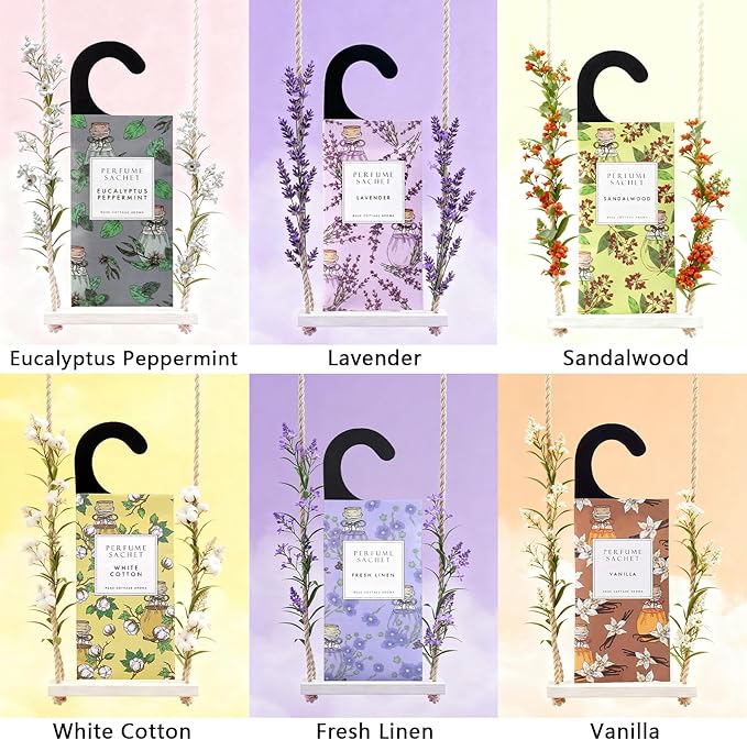 ROSE COTTAGE Large 12 Packs Rose Hanging Closet Deodorizer Air Freshener Long Lasting Scented Sachets Smell Goods for House