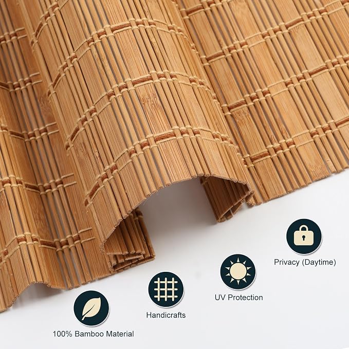 Cordless Wood Window Blinds, Bamboo Sheer Light Filtering Woven Roman Shades, Tiger Wood, 34" W X 48" H