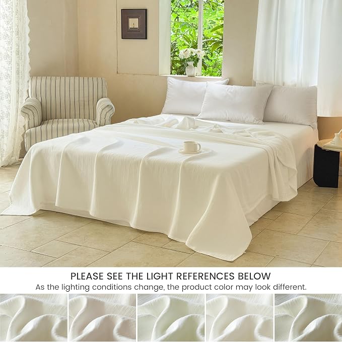 Simple&Opulence Linen Cotton Throw Blanket with Double Layered Folded Edge for Couch/Bed/Sofa/Gift, Natural Flax Solid Color Soft Breathable Cozy Farmhouse Home Décor - White, 50"x60"