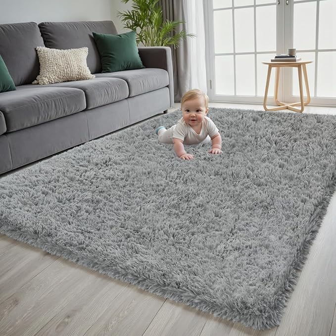 5x7 Area Rug for Living Room, Ultra Soft Fluffy Shag Rugs for Bedroom, Non-Slip Large Fuzzy Plush Rug Indoor Floor Carpet for Nursery Kids Office Dorm Modern Decor, Light Gray