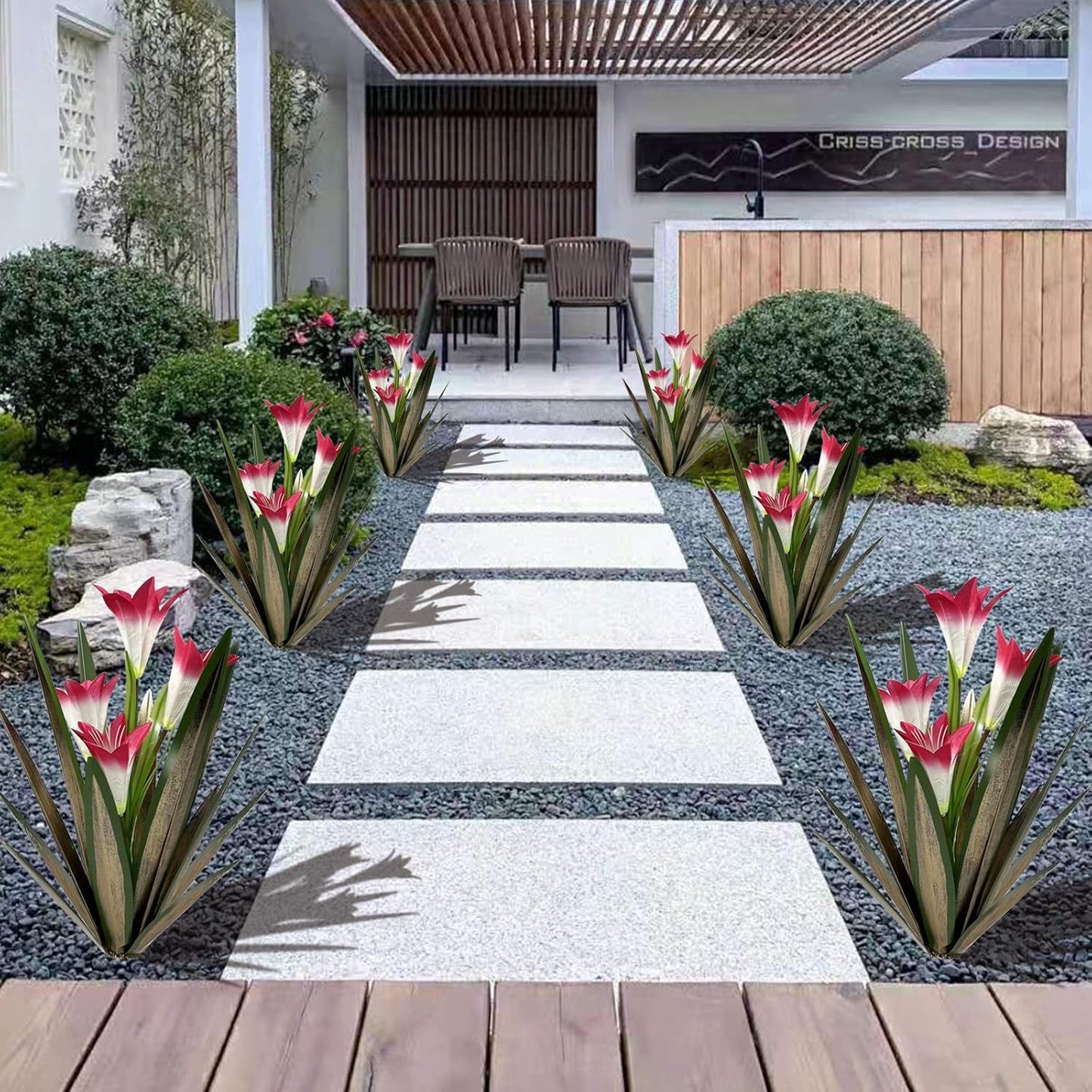 Homight Metal Agave Plant Outdoor Decoration Outdoor Garden Decoration Lily Mexican Yard Art Plant Garden Agave Lily Decorative Garden Gift… (2 Big Red Lilies)