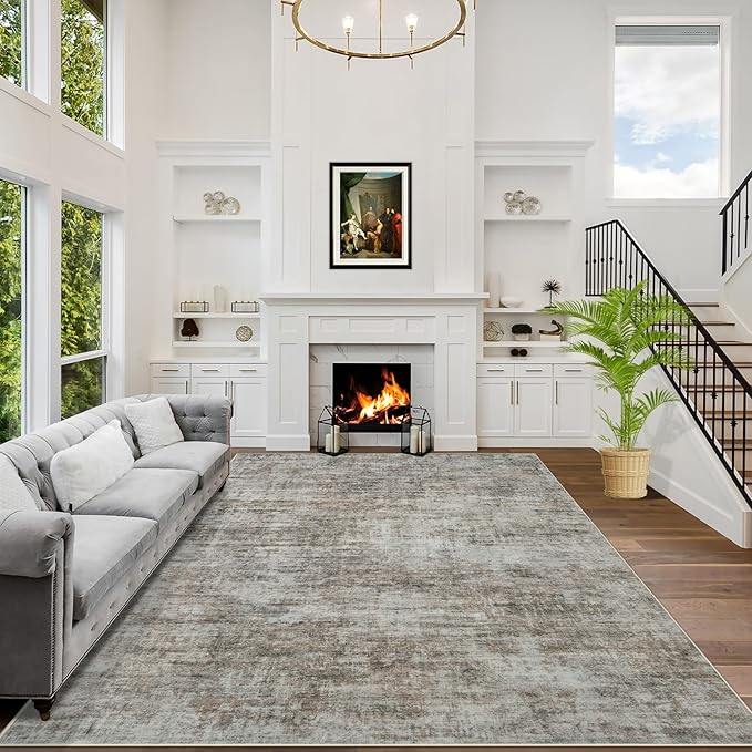8x10 Area Rugs Washable Rug: Modern Abstract Living Room Rug Soft Anti-Skid Thin Carpet Indoor Floor Non-Shedding Carpets for Bedroom Dining Room Farmhouse Nursery Home Office Brown Black