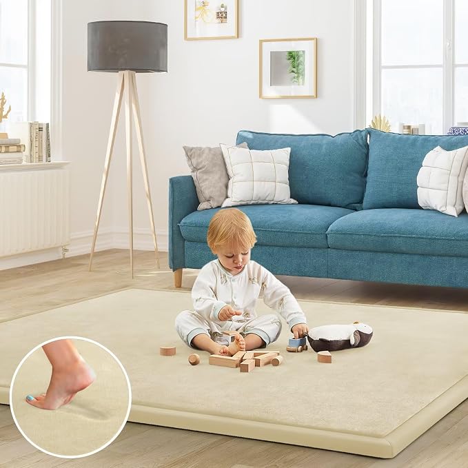 Baby Play Mat for Floor Nursery Rug Muscle Mat Area Rug Playroom Rug 59"x71" Playpen Mat Elastic Foam 1.3" Thick Crawling Mat for Babies,Toddlers, Infants, Kids,Light Beige