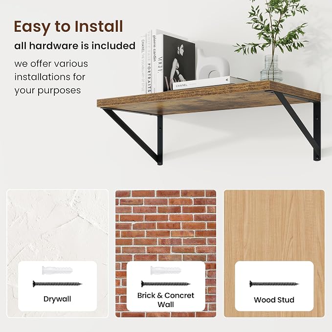 Axeman Deep Floating Shelves | 20 Inch Brown Wall Shelves Set of 2 | 10 Inch Deep Rustic Wood Shelves for Wall | 20'' W x 10''D Brown Shelves for Living Room Bathroom Kitchen