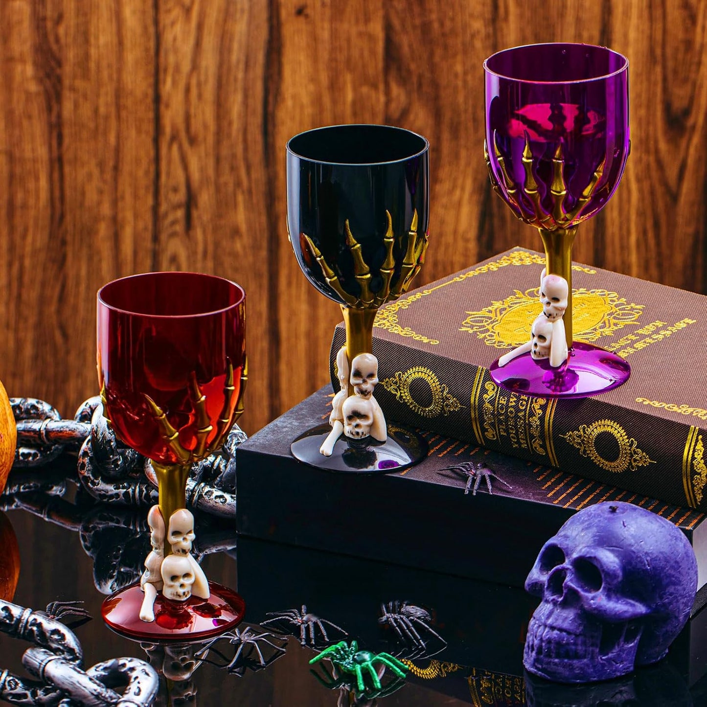 Sliner 24 Pcs Halloween Goblets Skull Wine 10 oz Claw Chalices Medieval Gothic 3D Skull Plastic Goblets Skeleton Hand Drinking Cup for Creepy Spooky Halloween Decorations Party Favor Bar KTV