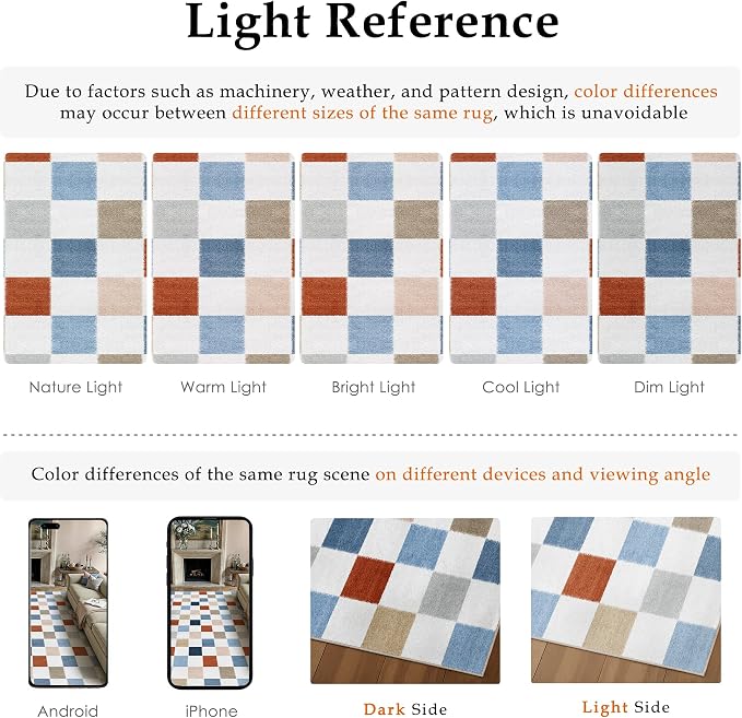 PureCozy Machine Washable 8x10 Area Rugs for Living Room Colorful Modern Soft Large Checkered Rug Non-Slip Low Pile Accent Indoor Office Carpet for Bedroom Dining Room Nursery Classroom