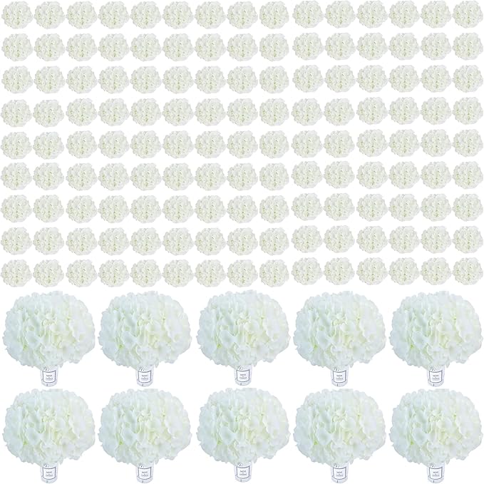 AVIVIHO 205Pcs Fake Flowers White Hydrangea Artificial Flowers Bulk (Not Squished, No Steaming Need) Ivory Silk Flowers with Stems for Party Wedding Home Table Centerpieces DIY Florals Arch Decor