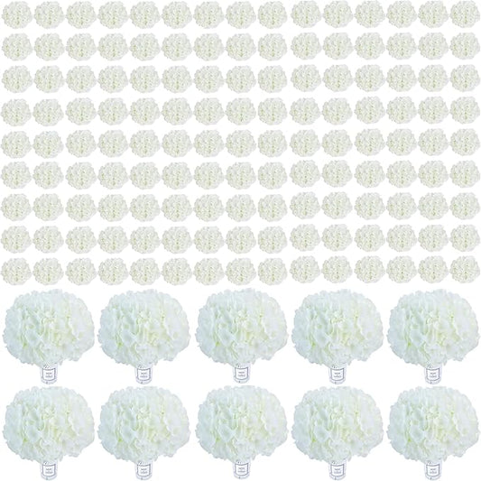 AVIVIHO 205Pcs Fake Flowers White Hydrangea Artificial Flowers Bulk (Not Squished, No Steaming Need) Ivory Silk Flowers with Stems for Party Wedding Home Table Centerpieces DIY Florals Arch Decor