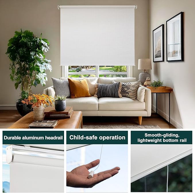 CHICOLOGY Roller Shades, Cordless Blinds, Window Shades for Home, Roller Window Shades, Window Treatments, Door Blinds, Light Filtering Shades, Woven White (Natural Woven), 34"x72"