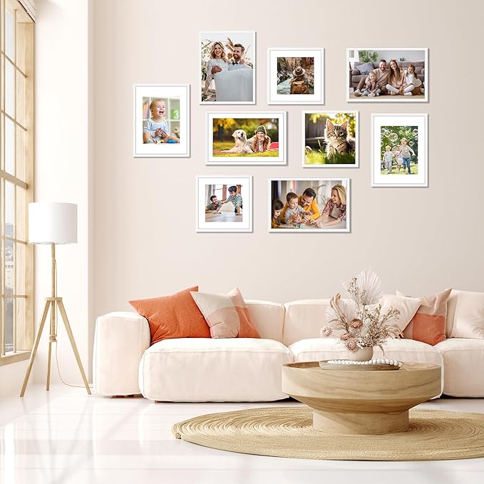 FIXSMITH 12x12 Picture Frame White Set of 2, Photo Frame with HD Plexiglass, Display Pictures 8x8 with Mat or 11x17 Without Mat, White Picture Frames Collage Wall Decor, Gallary Wall Frame