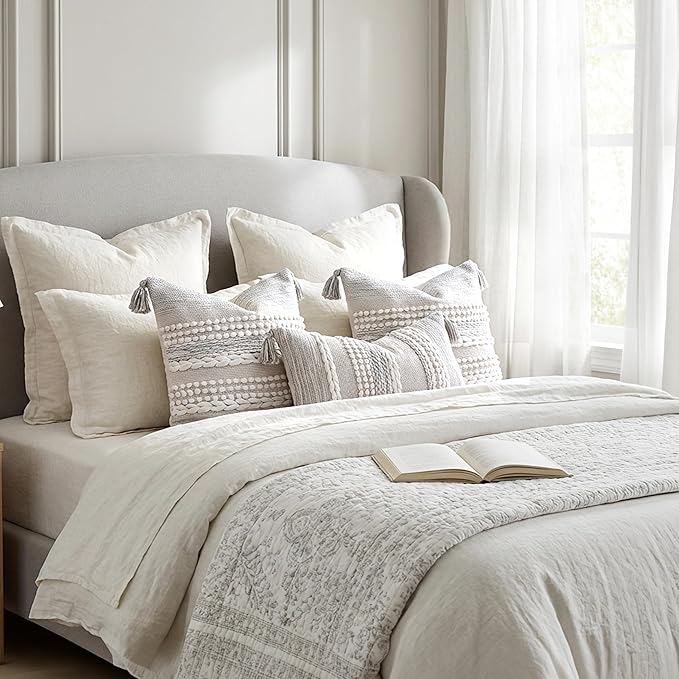 BlissBlush Gray Decorative Throw Pillow Cover 20X20, Boho Accent Pillow for Couch, Square Modern Farmhouse Pillowcase for Living Room Couch Sofa Cushion Home Décor (Pack of 1)
