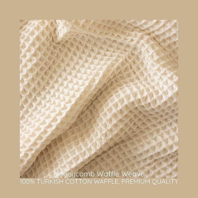 Premium Waffle Throw Blanket Twin Size - Luxury, Pure 100% Turkish Cotton, Light and Airy Waffle Weave All-Season Quilt - Natural Undyed Decorative Bedspread (Natural, Twin 63" x 91" Inch)