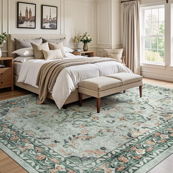 Lofus 8x10 Area Rug for Living Room,Sage Green Washable Area Rugs with Non-Slip Backing,Soft Boho Carpets for Bedroom Dining Room Home Office Indoor Nursery
