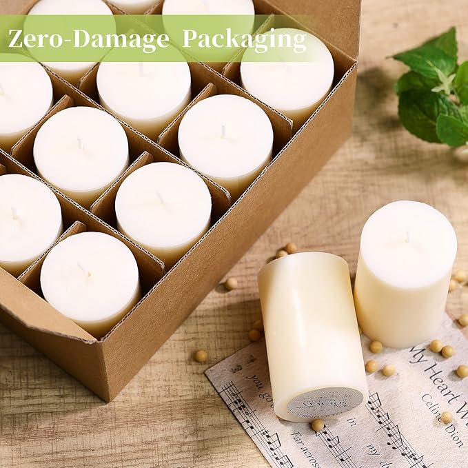 12 Pack Soy Pillar Candles-2x3 in White Unscented Pillars-324 Hour Long Clean Burning,Non-Toxic Dripless & Smokeless-Natural Soy Wax Candles for Wedding, Parties,Home Decor, Prayer and Emergency