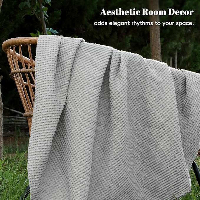PHF Pre-Washed 100% Cotton Waffle Weave Blanket Twin Size for Bed,Snag Proof Throw Blanket for Couch Spring Summer Lightweight Breathable,Machine Washable, Home Decor Gift - Light Grey