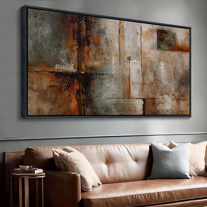 YDYSUNE Extra Large Framed Abstract Wall Art | Brown Subtle Textured Canvas Picture & Painting | Ready to Hang Artwork Decor for Living Room, Bedroom Decoration Easy to Hang 29×58 INCHE