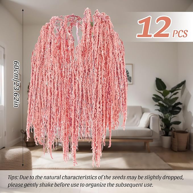 Suncalla 12 Pcs Pink Spring Natural Dried Amaranthus Hanging Flowers Amaranthus Artificial Flowers for Wedding Arch Bouquet Floral Garland Wall Home Decoration (23 Inch)