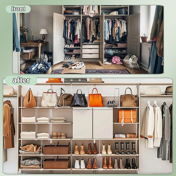 Shelf Dividers for Closet Organization, 12Pcs Closet Purse Organizer Acrylic Shelf Dividers Purse Closet Organizer Closet Dividers for Shelf Clear Shelf Dividers Shelf Separators in Closet (12Pcs)