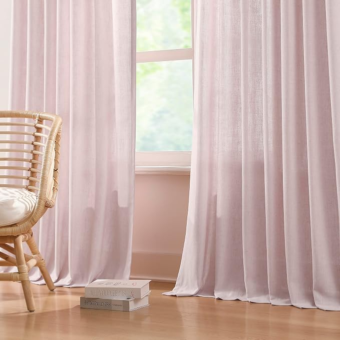 Vision Home Pink Pinch Pleated Light Filtering Curtains with Microfiber Liner 102 inch Linen Blended Textured Privacy Drapes for Living Room Girls Bedroom Back Tabs with Hooks 2 Panels 40" Wx102 L