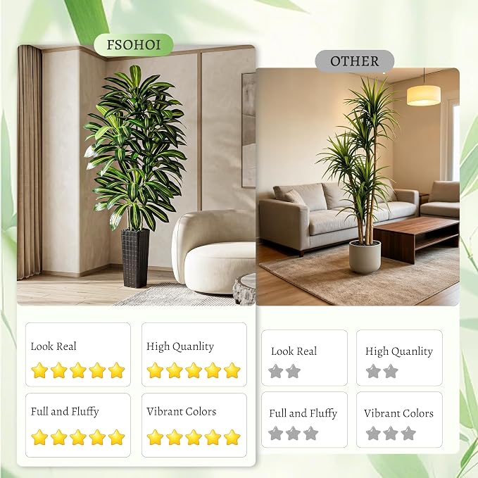 Artificial Dracaena Tree - 7FT Tall Fake Plants with Black Square Planter - Artificial Plants Indoor Floor Plant in Pot - Large Tropical Fake Yucca Potted Tree for Home Office Living Room Decor