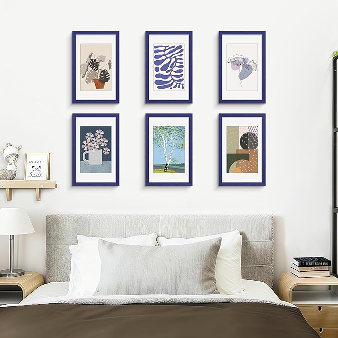 Picrit 11x17 Picture Frame Set of 12, Display 8x12 with Mat or 11x17 without Mat, Photo Frames for Wall Mounting Display, Navy Blue
