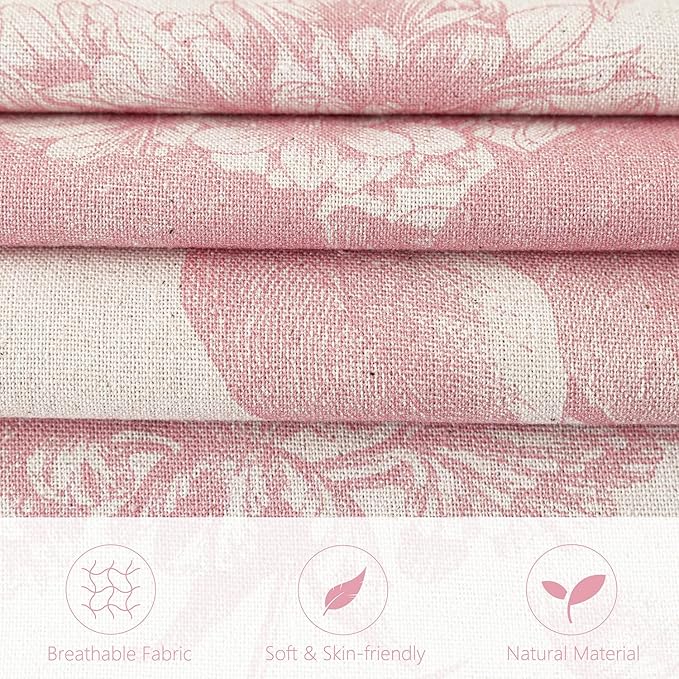 Foindtower Set of 2 Linen Floral Throw Pillow Covers Neutral Vintage Print Decorative Cozy Cushion Covers Farmhouse Boho Home Decor for Sofa Chair Couch Bedroom Living Room,24×24 Inch,Light Pink