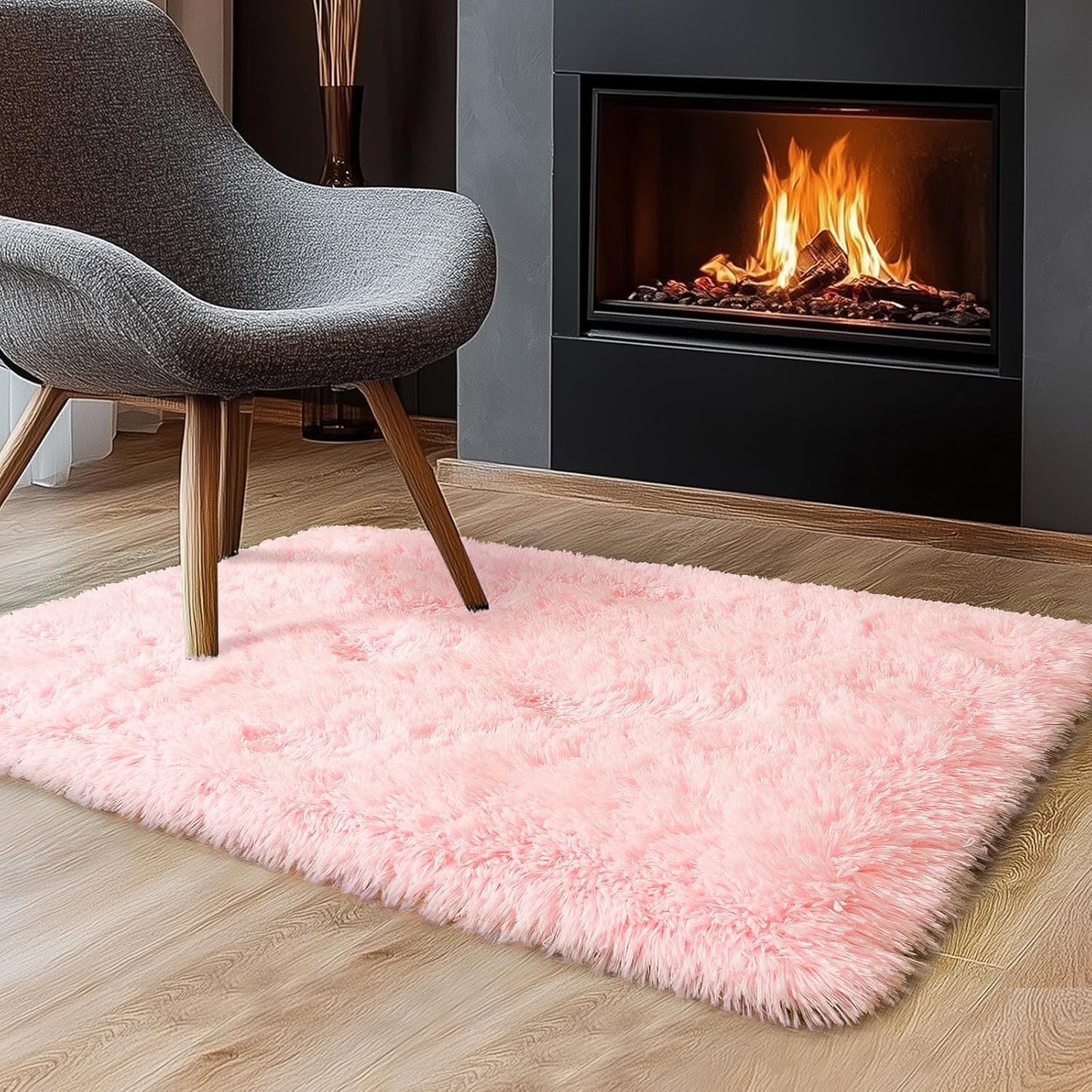 Rezutan Pink Super Soft Rug for Girls Bedroom 2x3 Feet, Fluffy Shag Area Rugs for Living Room Nursery, Fuzzy Cute Bedside Rug for Kids Room Baby Princess Room, Modern Indoor Comfy Plush Carpet Decor