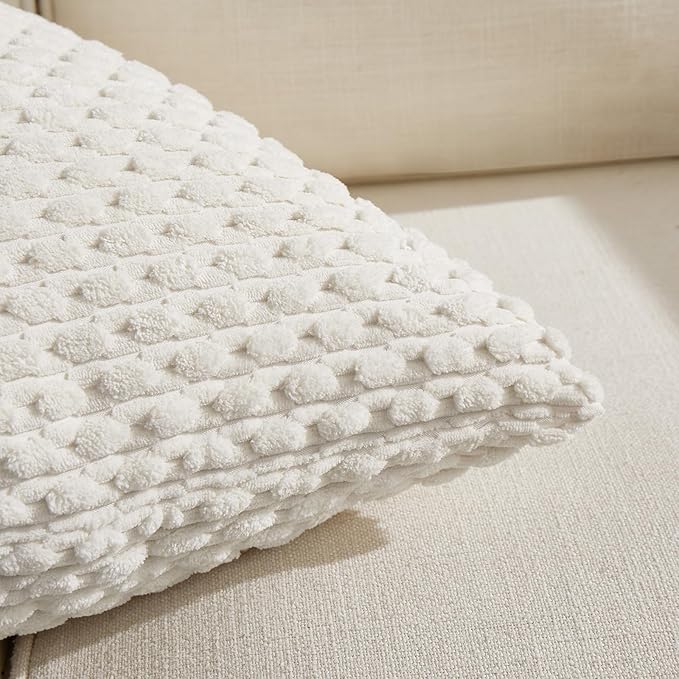 Fancy Homi 2 Packs Cream White Decorative Throw Pillow Covers 20x20 Inch for Couch Bed Sofa, Modern Farmhouse Boho Home Decor, Soft Cute Plush Corduroy Cushion Case 50x50 CM