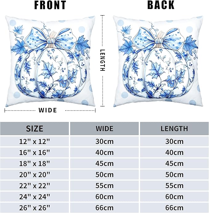 Fall Pillow Covers Blue and White Porcelain Maple Leaf Pumpkin Throw Pillow Covers 22x22 Set of 2 Autumn Blue Polka Dot Pillowcase Thanksgiving Cushion Case for Couch Sofa
