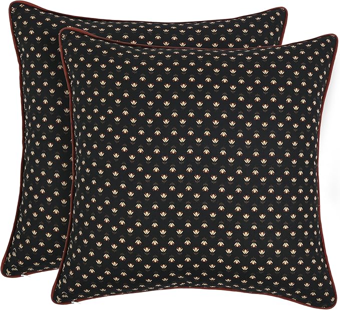 Ridhi Block Print Black Pillow Cover 18" x 18" (Pack of 2) Decorative Couch Pillows for Living Room, Chic Boho Cute Outdoor Pillows Covers Gifts for Spring, Easter and Valentine