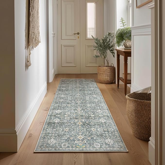 Machine Washable Hallway Runner Rug: 2'x6' Kitchen Rugs Soft Non-Slip Low Pile Vintage Boho Carpet Runners for Indoor Entryway Kitchen Bedside Bedroom Bathroom Farmhouse Decor