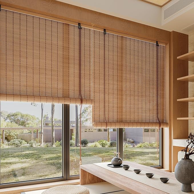 Yutianli Bamboo Blinds Roller Shades for Windows Bamboo Shades for Indoor and Outdoor Patio Style C 45" W x 48" H