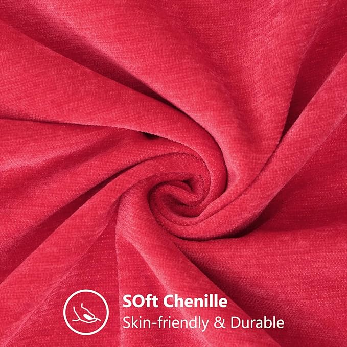 decorUhome Chenille Soft Cozy Throw Pillow Covers 22x22 Set of 2, Modern Farmhouse Boho Velvet Decorative Euro Sham Pillow Cases with Stitched Edge for Couch Sofa Bed Home Decor, Christmas Red