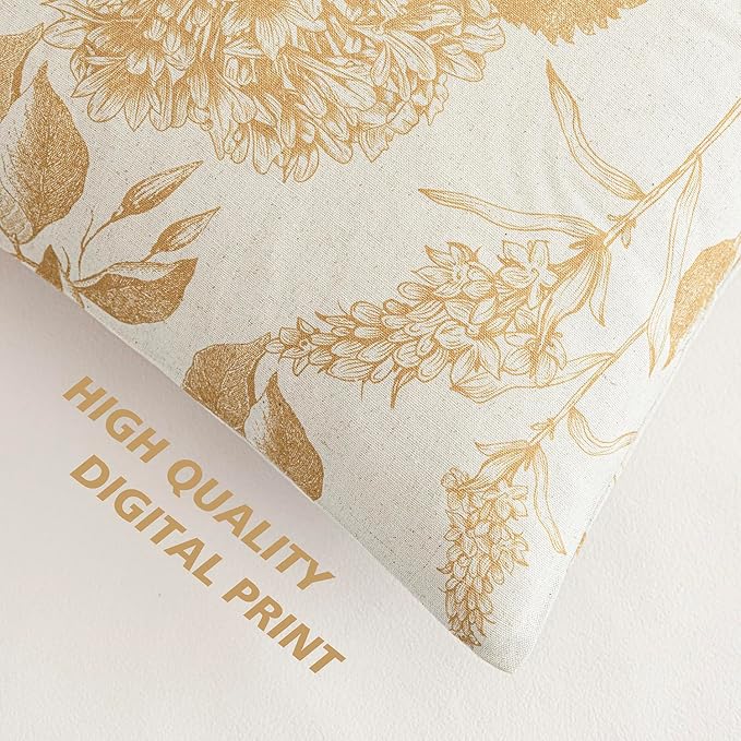 Foindtower Set of 2 Linen Floral Vintage Throw Pillow Covers Neutral Accent Print Decorative Cozy Cushion Covers Farmhouse Home Decor for Sofa Chair Couch Bed Living Room,22×22 Inch,Light Yellow