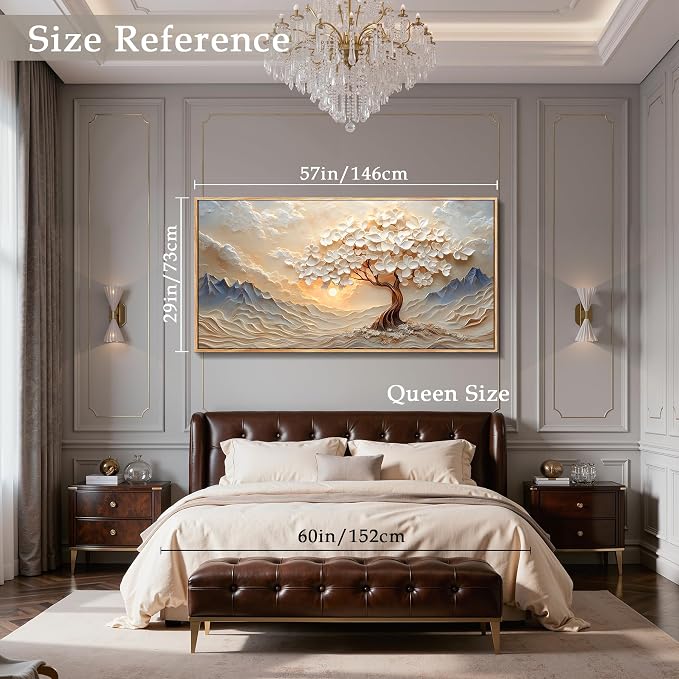 imjiayu Landscape Wall Art, Oversized Wall Art, Tree of Life Wall Decor, Sunset Mountain Painting Framed Prints, Modern Nature Extra Large Pictures for Living Room Dining Room Office Hotel 29"x57"