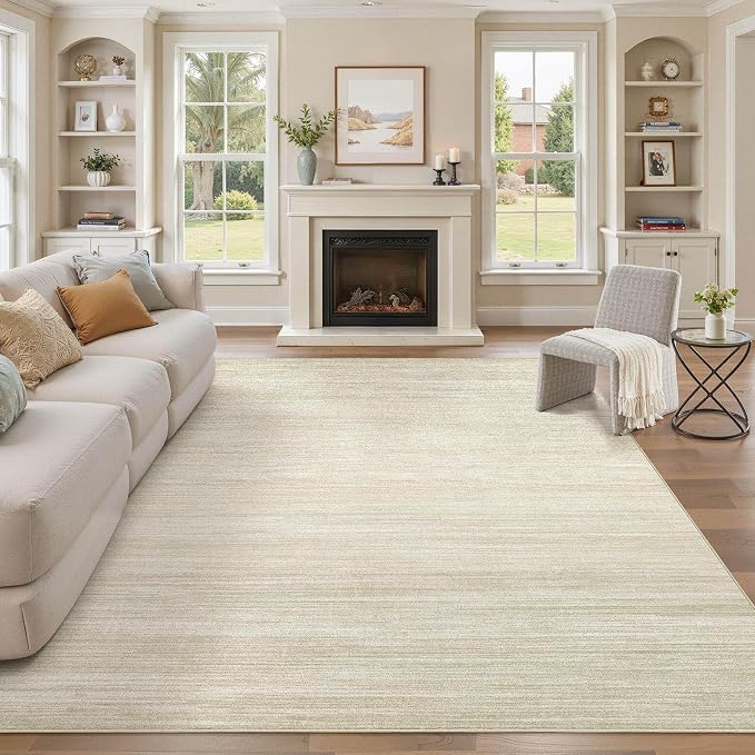 UERMEI 10x14 Washable Area Rug - Neutral Modern Abstract Living Room Rugs, Non-Slip Soft Large Indoor Floor Carpet for Bedroom Home Office & Under Dining Table Decor, Brown/Beige