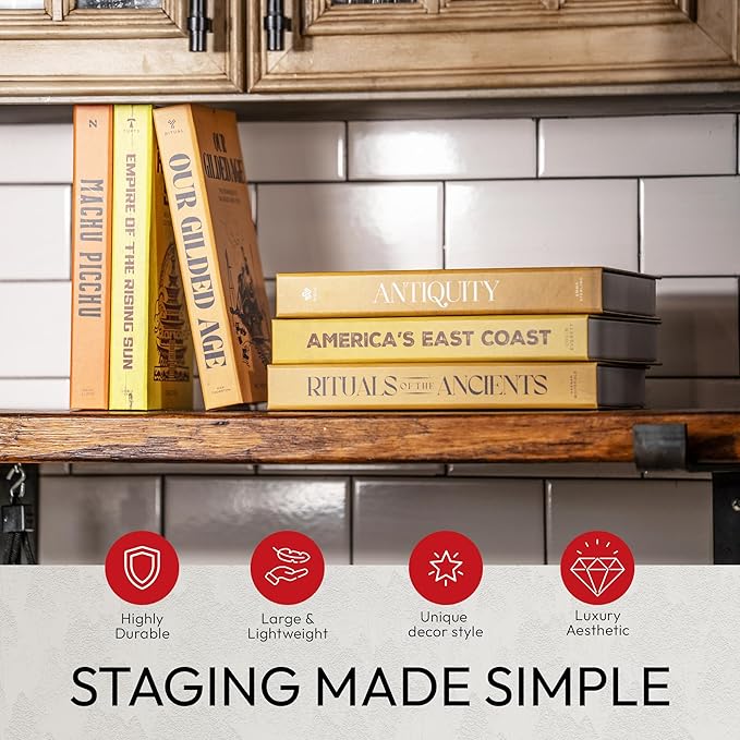 Decorative Books | Yellow 10 Book Set with 3 Sizes | Preassembled with Hidden Storage | Perfectly Stackable for Easy Home Staging | Book Decor to Elevate Your Space | Home Decor Made Simple!
