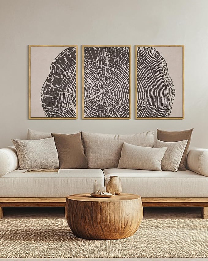 PHOPAGO Vintage Tree Rings Wood Framed Wall Art Huge 24x36in Modern Retro Rustic Wood Stump Wall Decor Nature Farmhouse Art Prints Bedroom Living Room Home Decor- Natural Framed