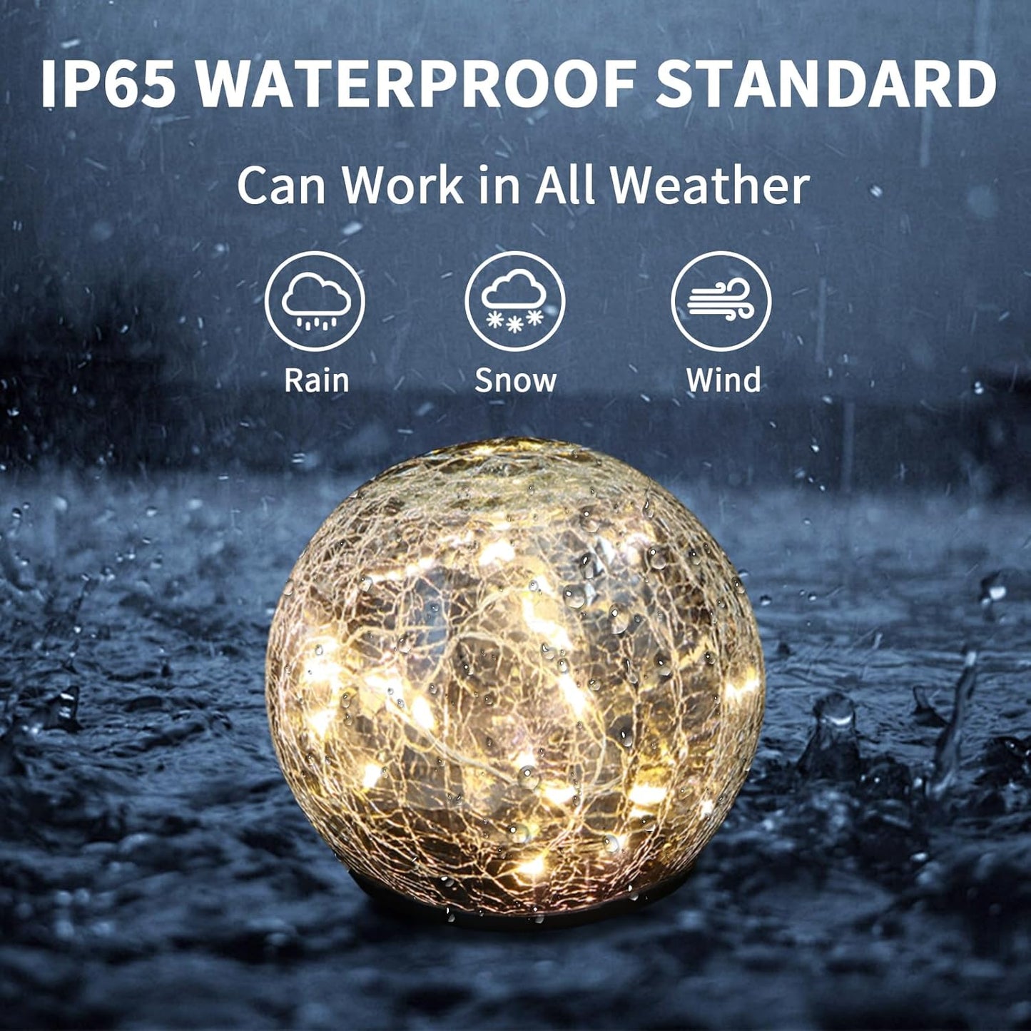 Solar Garden Lights, Cracked Glass Solar Globe Lights, Waterproof Warm White LED Ball for Yard Pathway Patio Lawn Halloween Christmas Outside Decor (Warm Colors, 2 Pack 5.91")