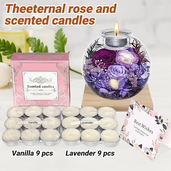 Preserved Roses Birthday Gifts for Her, Flower in Glass Dome with Scented, Flower for Women Mom Wife Daughter Girlfriend on Birthday Mothers Day Anniversary Valentines Day Christmas (Purple)
