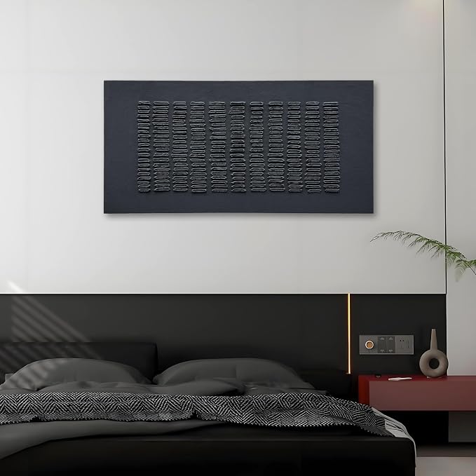 NANKAI Art Hand-Painted Thick-Textured Black Minimalist Wall Art, 30x60 inches Contemporary Art Canvas Oil Painting, Large-Scale Home Office Corridor Wall Art