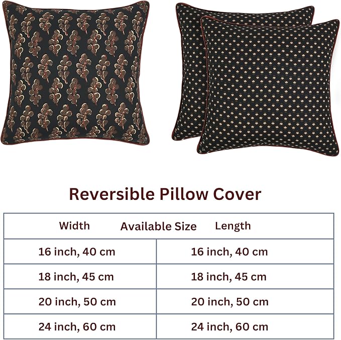 Ridhi Block Print Black Pillow Cover 18" x 18" (Pack of 2) Decorative Couch Pillows for Living Room, Chic Boho Cute Outdoor Pillows Covers Gifts for Spring, Easter and Valentine