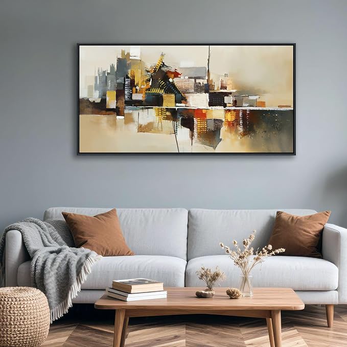 Yellow Abstract Wall Art for Living Room - Modern Wall Art - Framed Large Wall Decor - Canvas Pictures for Bedroom, Office, Above Bed - Contemporary Artwork for Home Decor 20×40IN