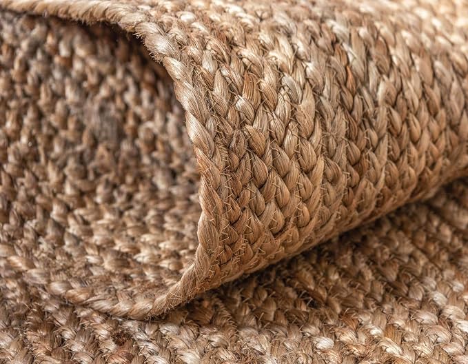 Hand Woven Jute Area Rug 9x12 Feet Rectangle - Handcrafted Braided Design, Indoor & Outdoor Reversible Natural Fiber Rug - Rustic Farmhouse Carpet for Living Room, Hallway, Bedroom (Natural, 9'x12')