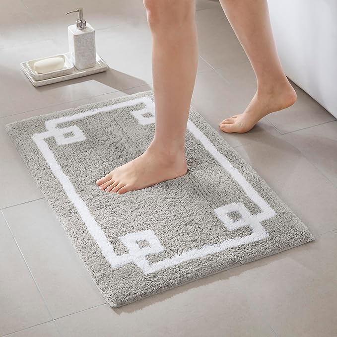 Madison Park Evan Cotton Tufted Washable Bath Mat , Luxury Solid Bathroom Rugs , 20" x 30" , Grey