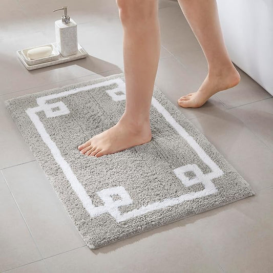 Madison Park Evan Cotton Tufted Washable Bath Mat , Luxury Solid Bathroom Rugs , 20" x 30" , Grey